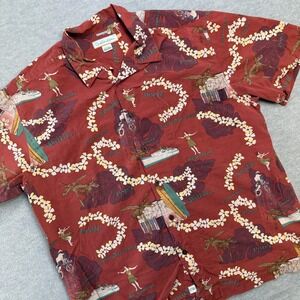 Quiksilver Shirt Mens XL Comfort FIt Red Hawaiian Camp Hula Waikiki Resort Beach